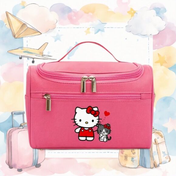 Sanrio Hello Kitty Pink Travel Cosmetic Bag Compartments Hanging Hook - Picture 5 of 10